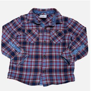 Hanna Andersson blue plaid cotton flannel button up shirts toddler boys 90 3T